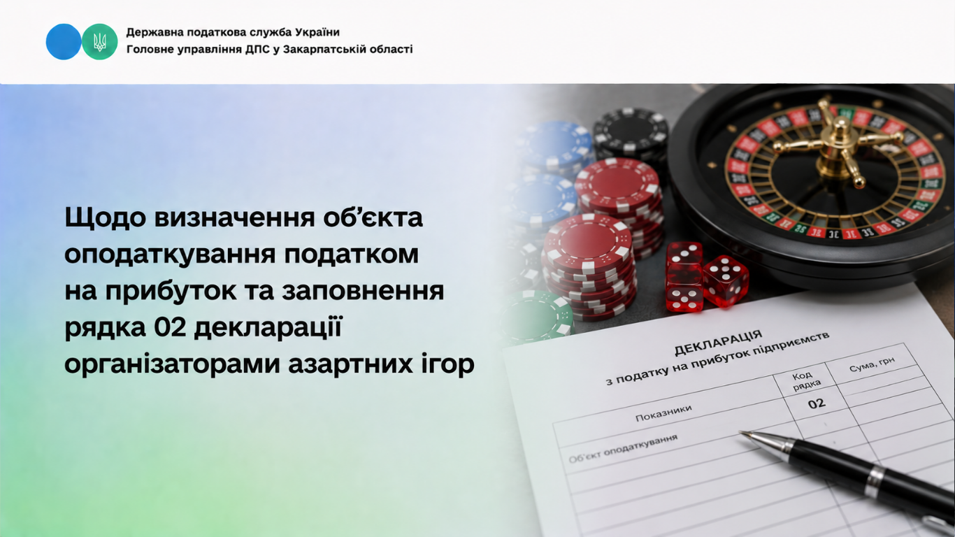 Щодо визначення об'єкта оподаткування податком на прибуток та заповнення рядка 02 декларації організаторами азартних ігор
