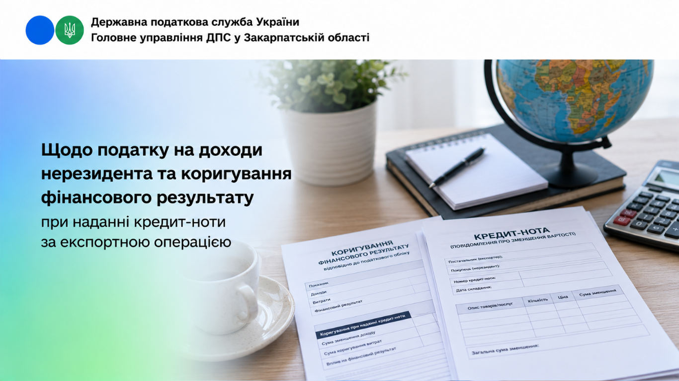 Щодо податку на доходи нерезидента та коригування фінансового результату при наданні кредит-ноти за експортною операцією