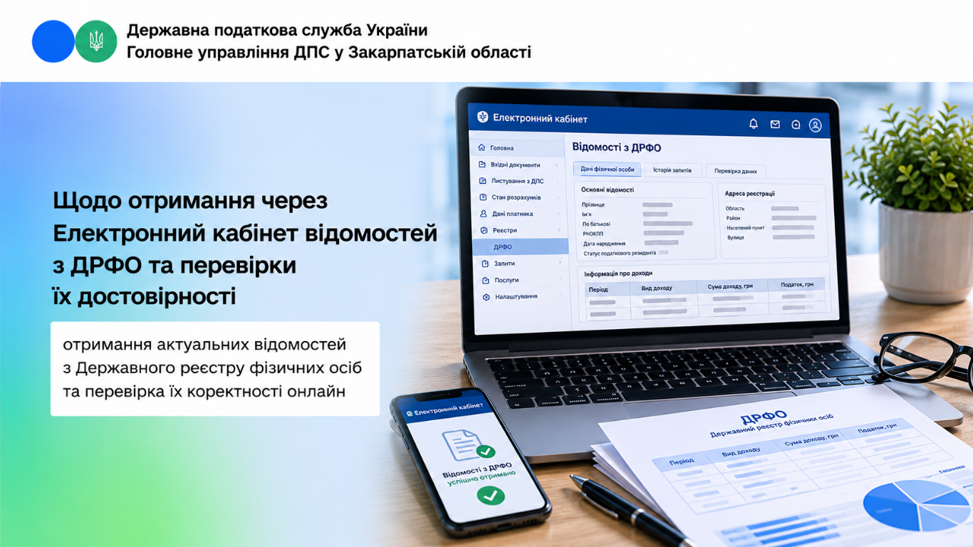Щодо отримання через Електронний кабінет відомостей з ДРФО та перевірки їх достовірності