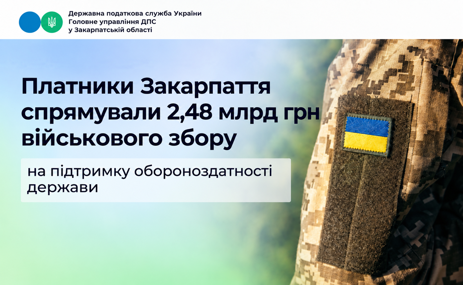 Платники Закарпаття спрямували 2,48 млрд грн військового збору на підтримку обороноздатності держави