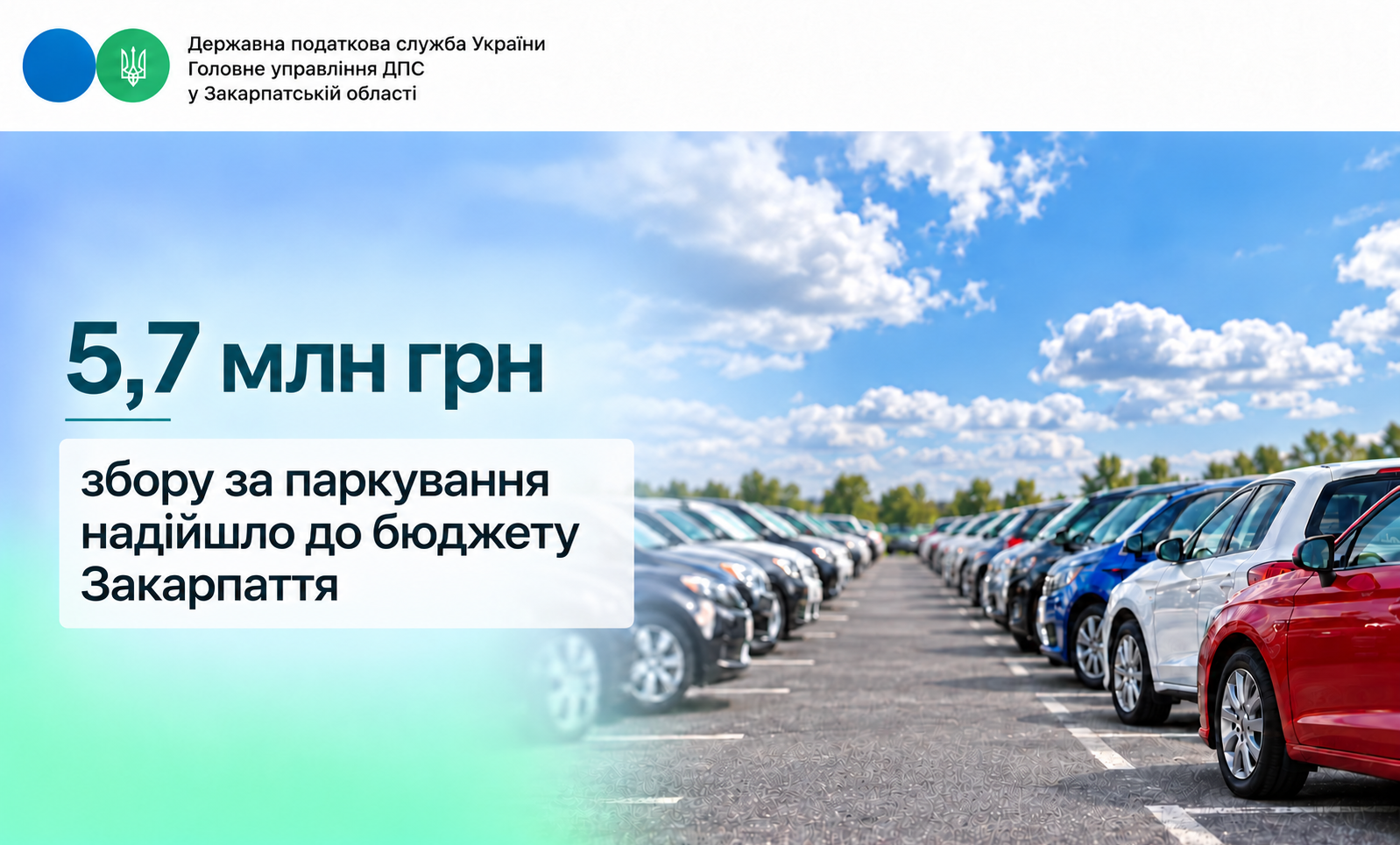На Закарпатті до місцевих бюджетів надійшло 5,7 млн грн збору за місця для паркування транспортних засобів